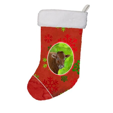 Carolines Treasures Carolines Treasures SB3126-CS 11 x 8 In. Cow Red Snowflakes Holiday Christmas Stocking SB3126-CS